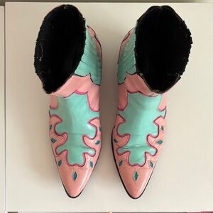 Hand painted Pink and Green Women's western Boots